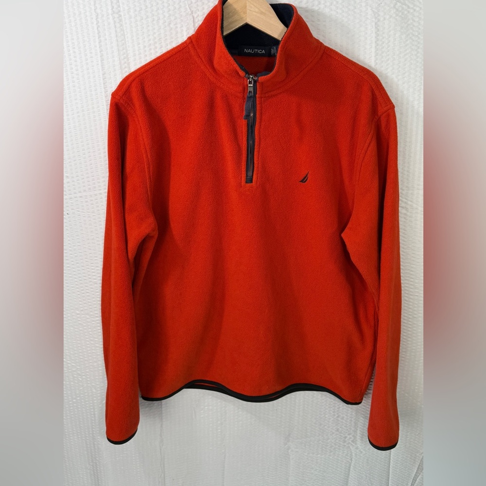 Nautica Orange &blue Quarter Zip fleece Mock Neck Pullover Men's Medium
